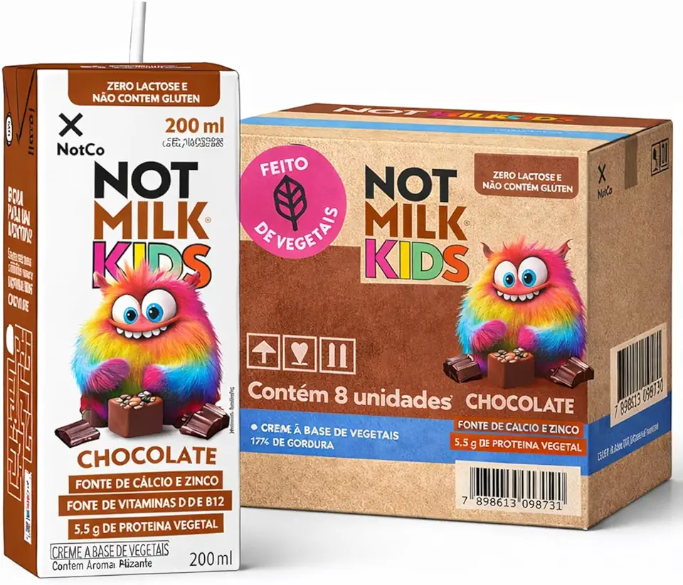 Kit Achocolatado 100% Vegetal NotMilk Kids Chocolate 200ml c/8 caixinhas – Bebida Vegetal Sabor Chocolate, Pronto para Beber, Sem Leite