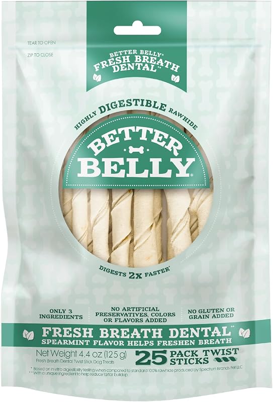 Better Belly Palitos Mastigáveis em Espiral com Sabor de Hortelã para Cães, 25 unidades