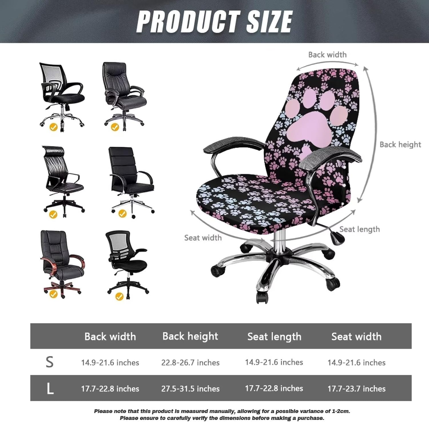 Office Chair Cover, Dog Paws Dustproof Dining Chair Cover Soft Desk Computer Chair Slipcover Breathable Rotating Chair Slipcover for Armchair Chair