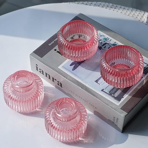 Miniatura 10 de Woho Juego de 8 portavelas dorados para mesa de fiesta de boda, candelabros cónicos de vidrio acanalado para decoración de cumpleaños y Navidad