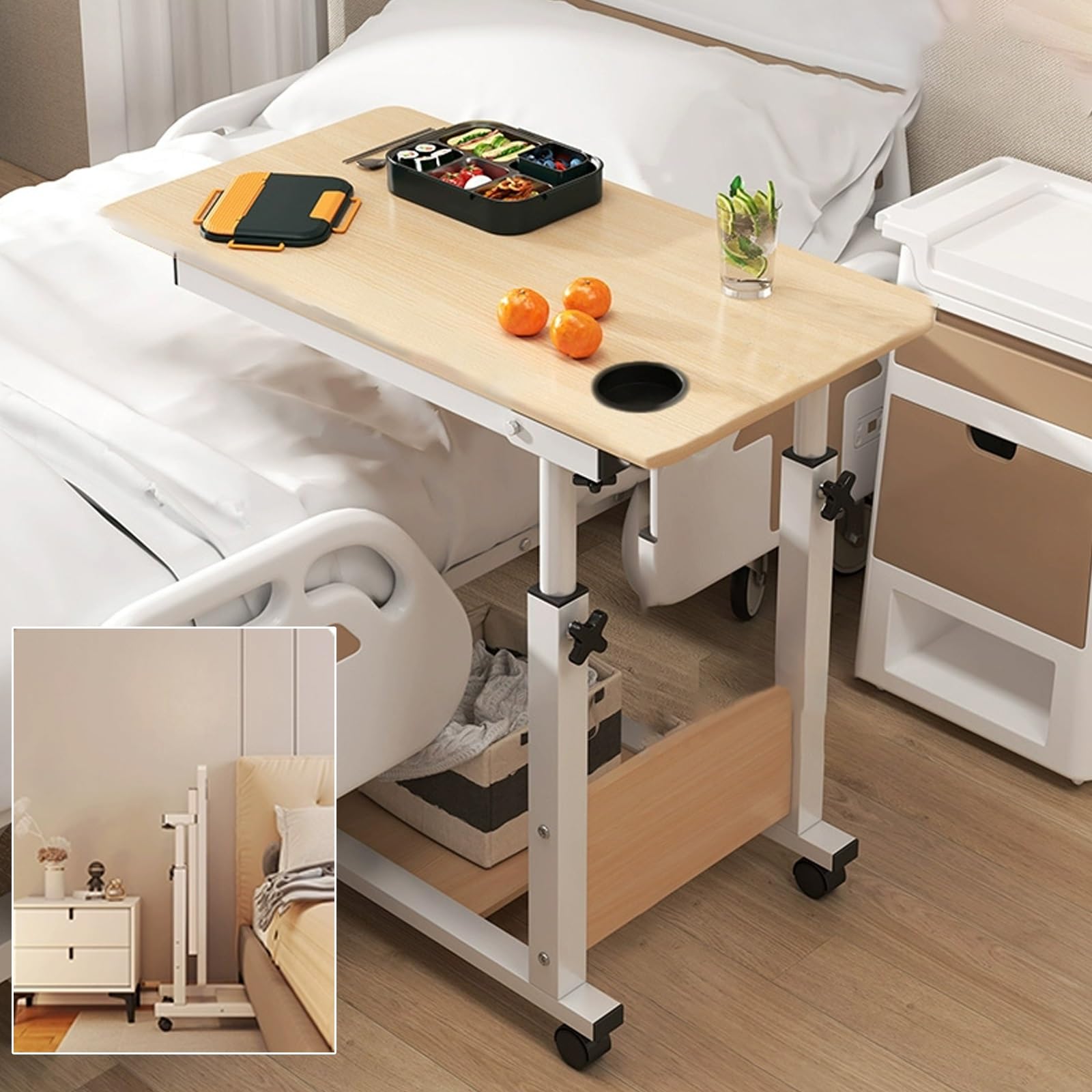 Tavolino da letto regolabile in altezza per laptop, tavolino con ruote, scrivania per casa, ospedale e divano