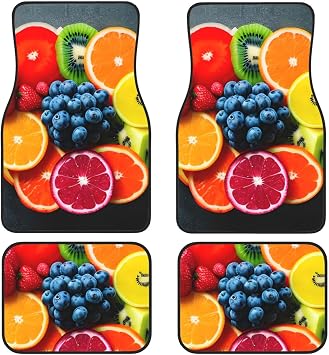 Fruit Rainbow Print Car Floor Mats Set 4 Pieces Waterproof Foot Pads Cushion Cars Interior Accessories
