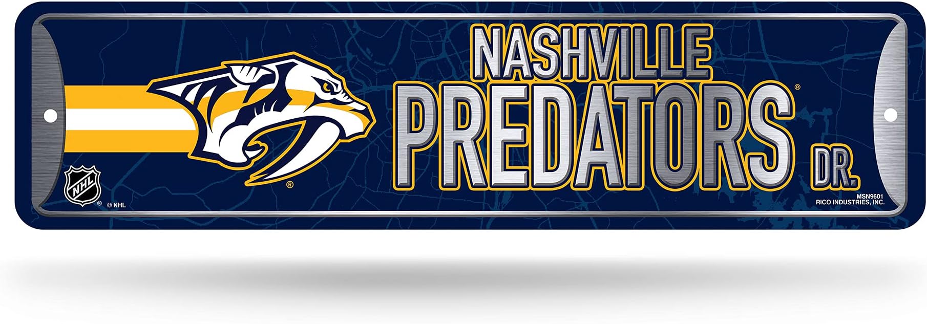 Rico Industries NHL Nashville Predators Home Décor Metal Street Sign (4" x 15") - Great for Home, Office, Bedroom, & Man Cave - Made
