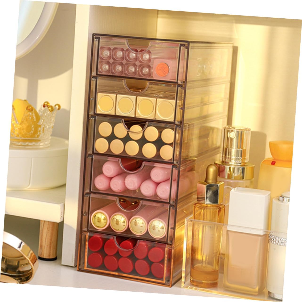 Multi-deck Desktop Storage Box Capacity Organizer for Makeup Jewelry Stationery Transparent Container for Home and Office Sundries