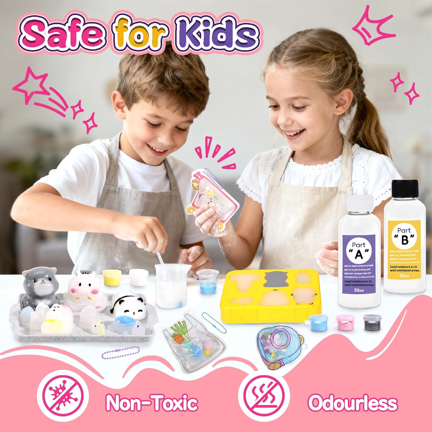 Crelloci Animal Taba Squishy Kit, 1:1 AB Liquid Silicone DIY Squishy Making Kit with 6 Animal Molds, Make Your Own Slow Rising Stress Relief Toys, Craft Kits for Kids & Adults