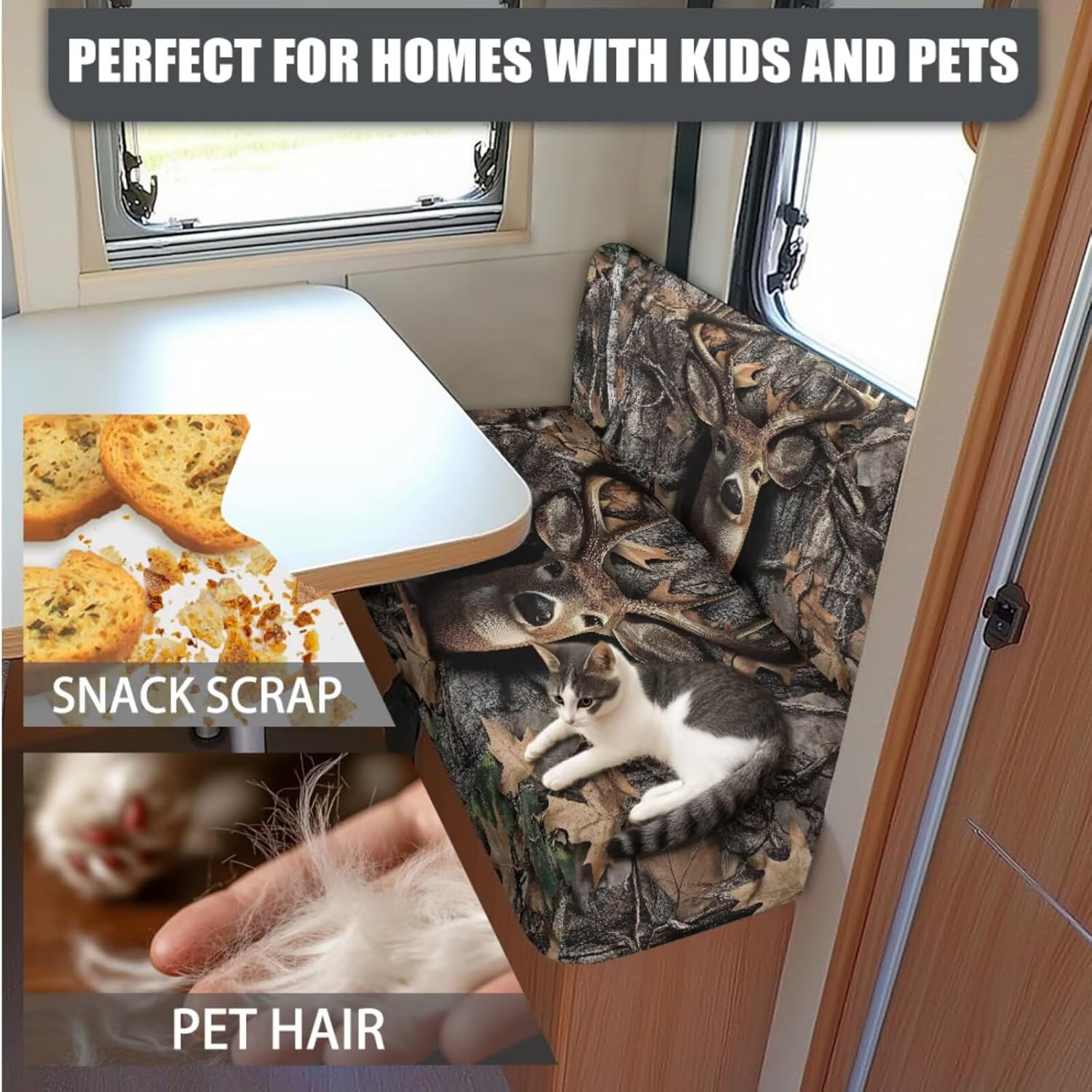 Deer Hunting Camo Pattern 4 PCS RV Dinette Cushion Covers Wear-Resistan Camper Seat Covers Dinette Booth Camper Cushion Slipcover Sofa Slipover for Travel Trailer Couch