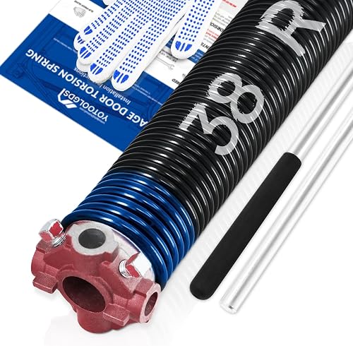 Right Hand Wind(Red Cone)2" Garage Door Torsion Spring with Non-Slip Winding Bars & Gloves, High Precision Electrophoresis Black Coated, for Replacement, MIN 16,000 Cycles (0.262x2''x38'')