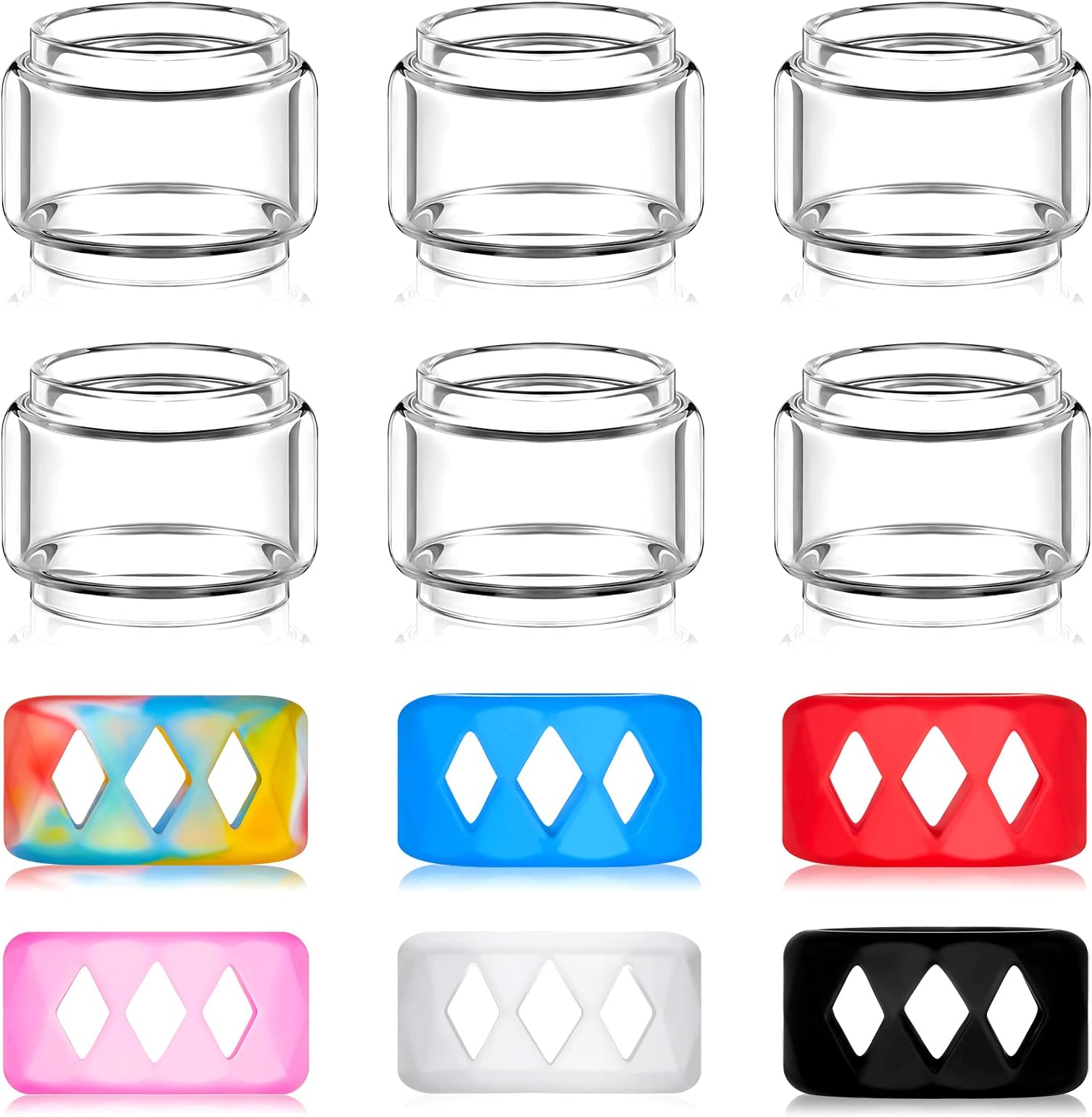 6 Pieces Tfv-16 Glass Replacement Reusable Glass Containers and 6 Pieces Silicone Anti Slip Ring Silicone Bands Non-skid Band Ring Glass Shade for Tfv-16 Replacement