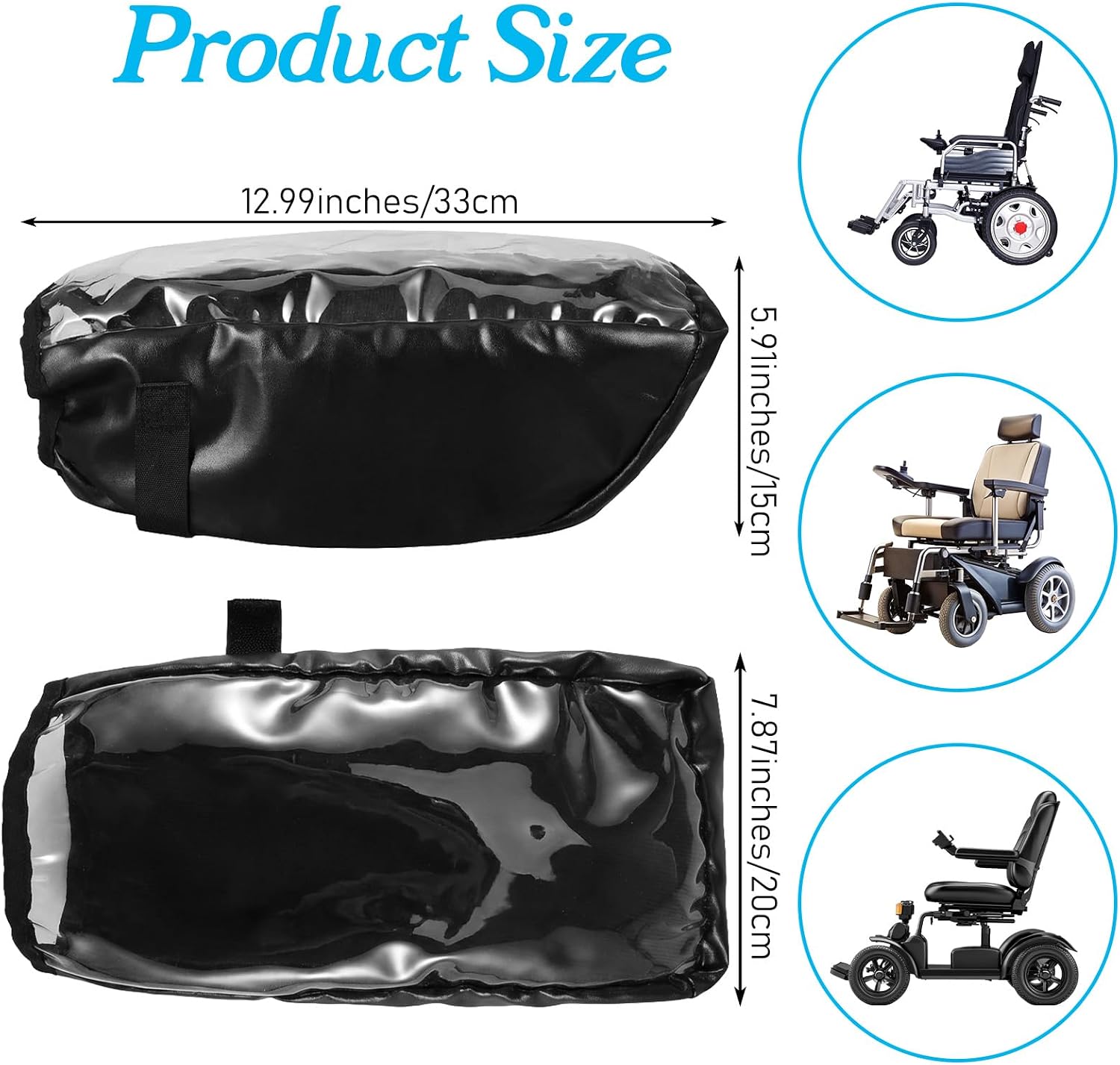 Power Wheelchair Joystick Protector Cover Universal Electric Controller Handle Cap Waterproof Wheelchair Armrest Cover with Adjustable Strap for Elderly Disabled (Black)