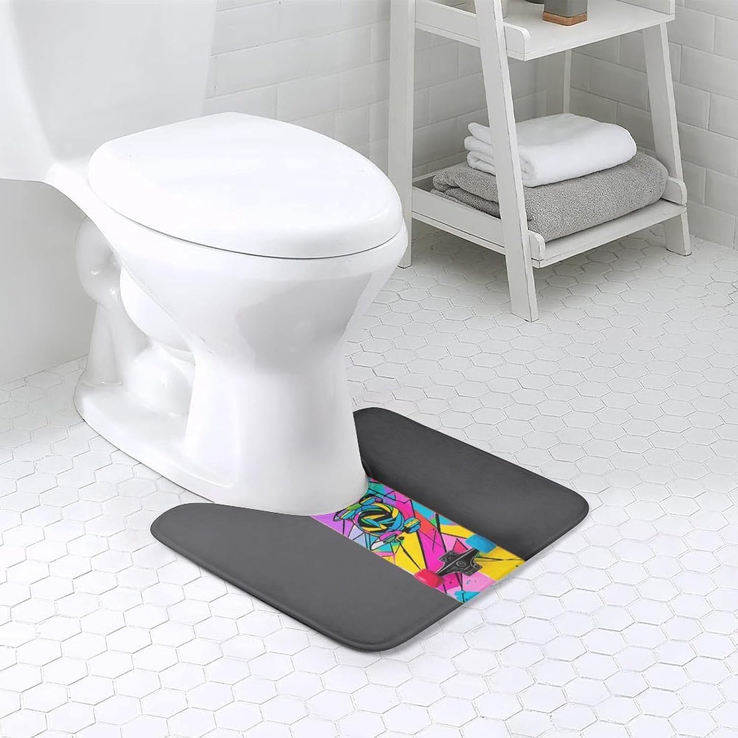 Colorful Skateboarding Poster U Shaped Bathroom Rug, Non Slip Bath Mat image 2