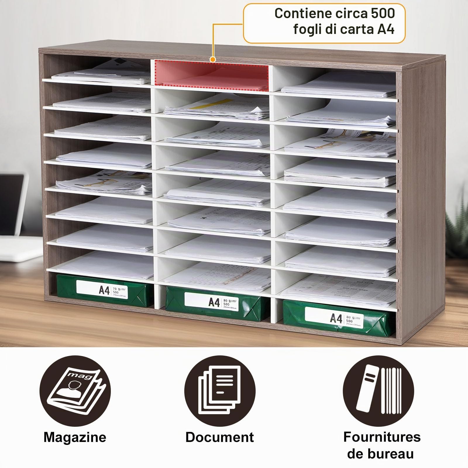 GUUSII HOME Porta Documenti Ufficio Scrivania Organizzatore Portadocumenti a4 Organizer Ufficio Portaoggetti Documenti Desk Organizer Vaschette Legno Cassettiera Con (marrone)