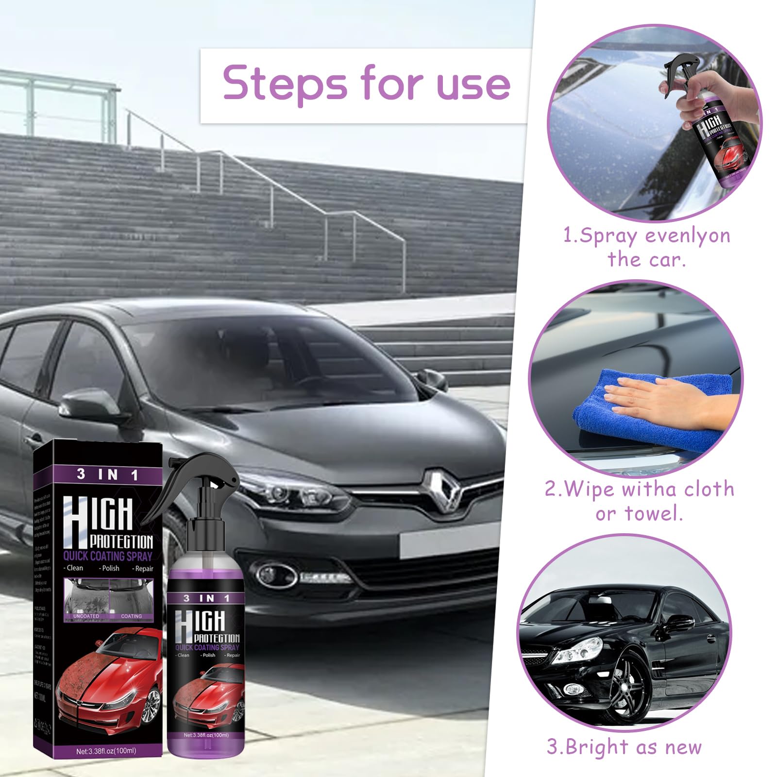 2 sztuki lakieru samochodowego do usuwania zadrapań, 3 w 1 High Protection Spray Coating, Nano Ceramic Coating Naprawa, Nanotechnologia, renowacja karoserii, usuwanie zadrapań (2 sztuki)