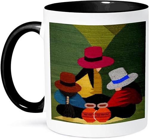 3dRose Danita DelimontTextilesEcuador, Otavalo, Textiles por peguche WeaversSA07kwi0106Kymri WiltTazas, NegroBlanco