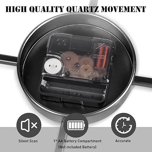 Miniatura 5 de Relojes de pared grandes de 24 pulgadas para decoración de sala de estar, relojes de pared silenciosos sin tictac, funciona con pilas, reloj de