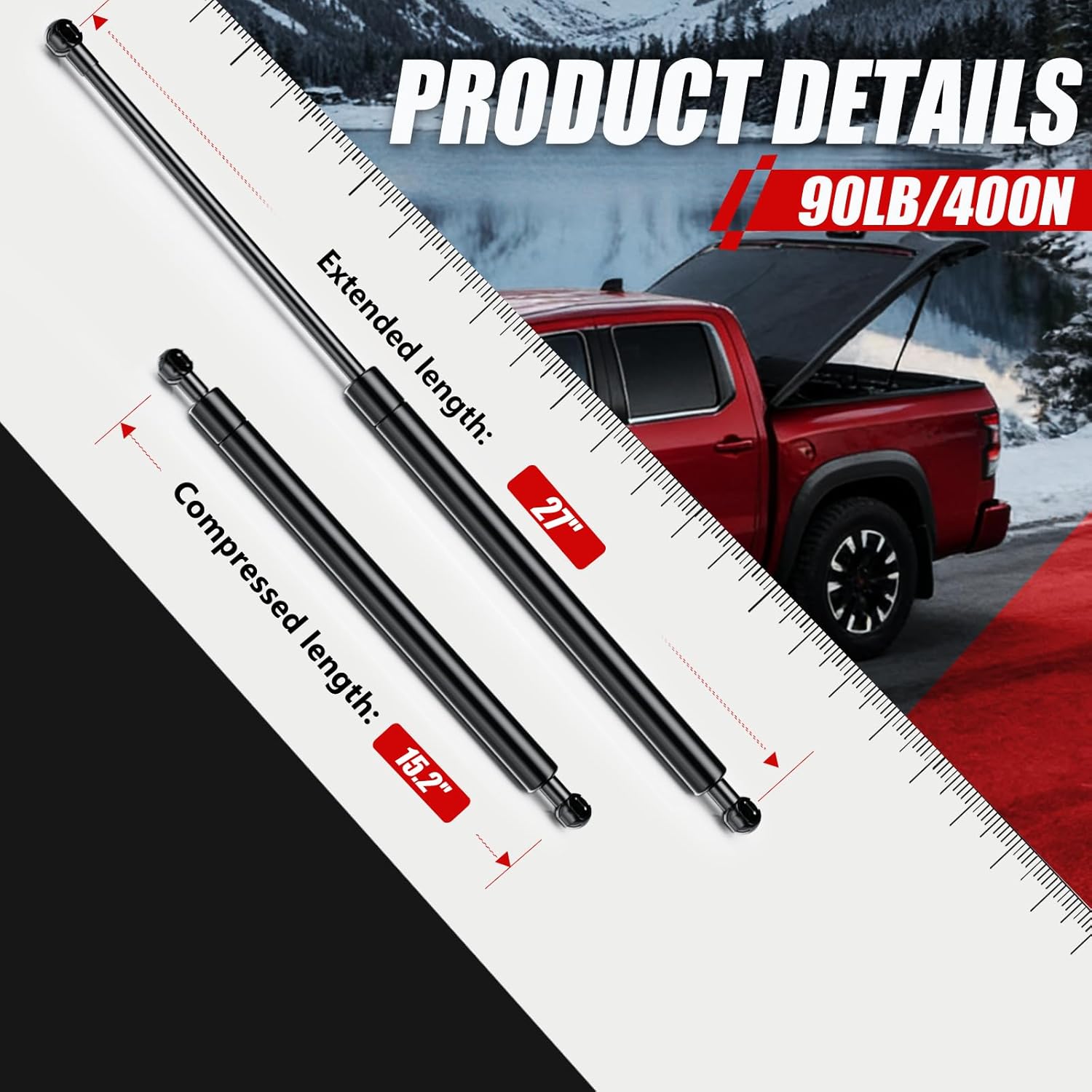 Vepagoo 27 inch 90Lb/400N Per Gas Struts Shock Lift Support for Truck Bed Cover Undercover Topper Pickup Tonneau Cover and Other Heavy Duty Application,ST270P90,C1615134,2pcs (1 Pair)