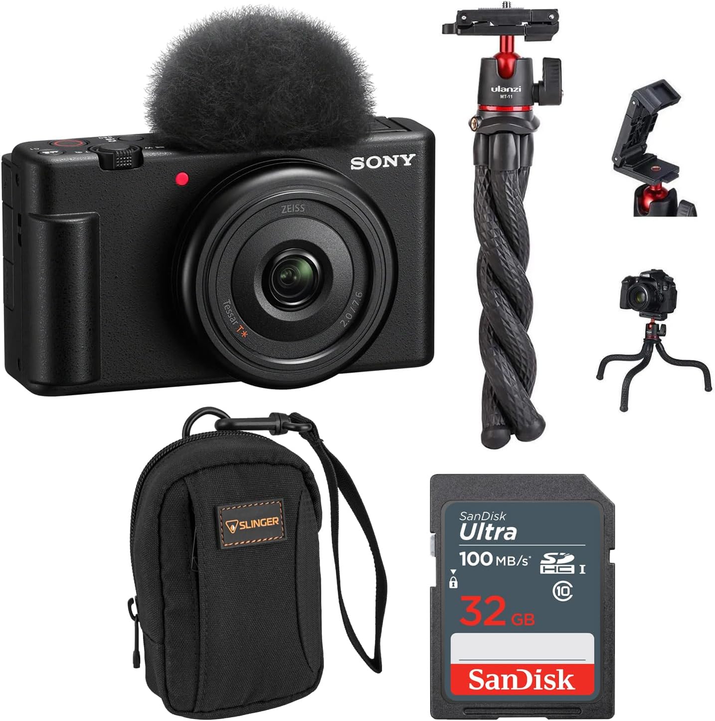 ZV-1F Vlogging Camera, Black, Bundle with Extreme 32GB SD Card, Camera Bag, Tripod, for Point and Shoot Camera, Complete Sony Digital Vlog Camera Kit, Sony 1-Year Warranty
