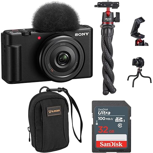Sony ZV-1F Digital Camera for Content Creators and Vloggers, 4K Ultra-Wide Camera, Bundle with SanDisk Extreme 32GB SD Card & Camera Bag, Black