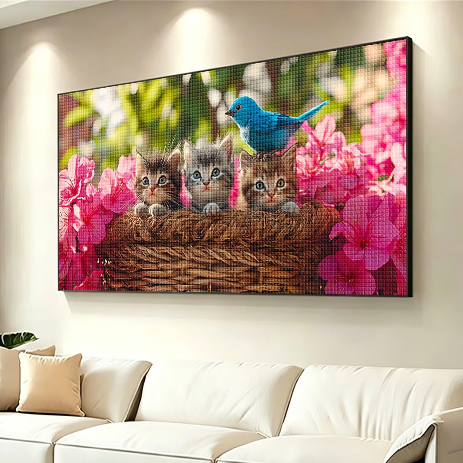 Diamond Painting Adultos Gato Pintura Diamante, Flor Diamond Painting 5D Completo, DIY Cuadrado Cristal Bordado Punto de Cruz Cuadros de Diamantes para Decoracion Hogar, Regalo Mujer 180x90cm 0J-880
