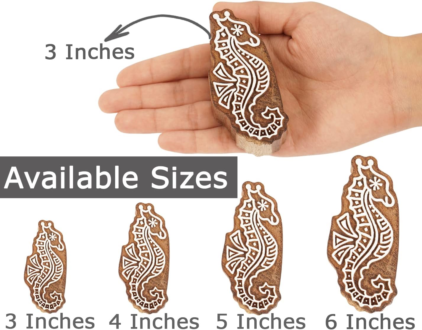 IBA Indianbeautifulart Textile Printing Block Sea Horse Hand Carved Wooden Stamp Wood Block Printing Textile Stamps for Fabric/Pottery Blocks-3 Inch