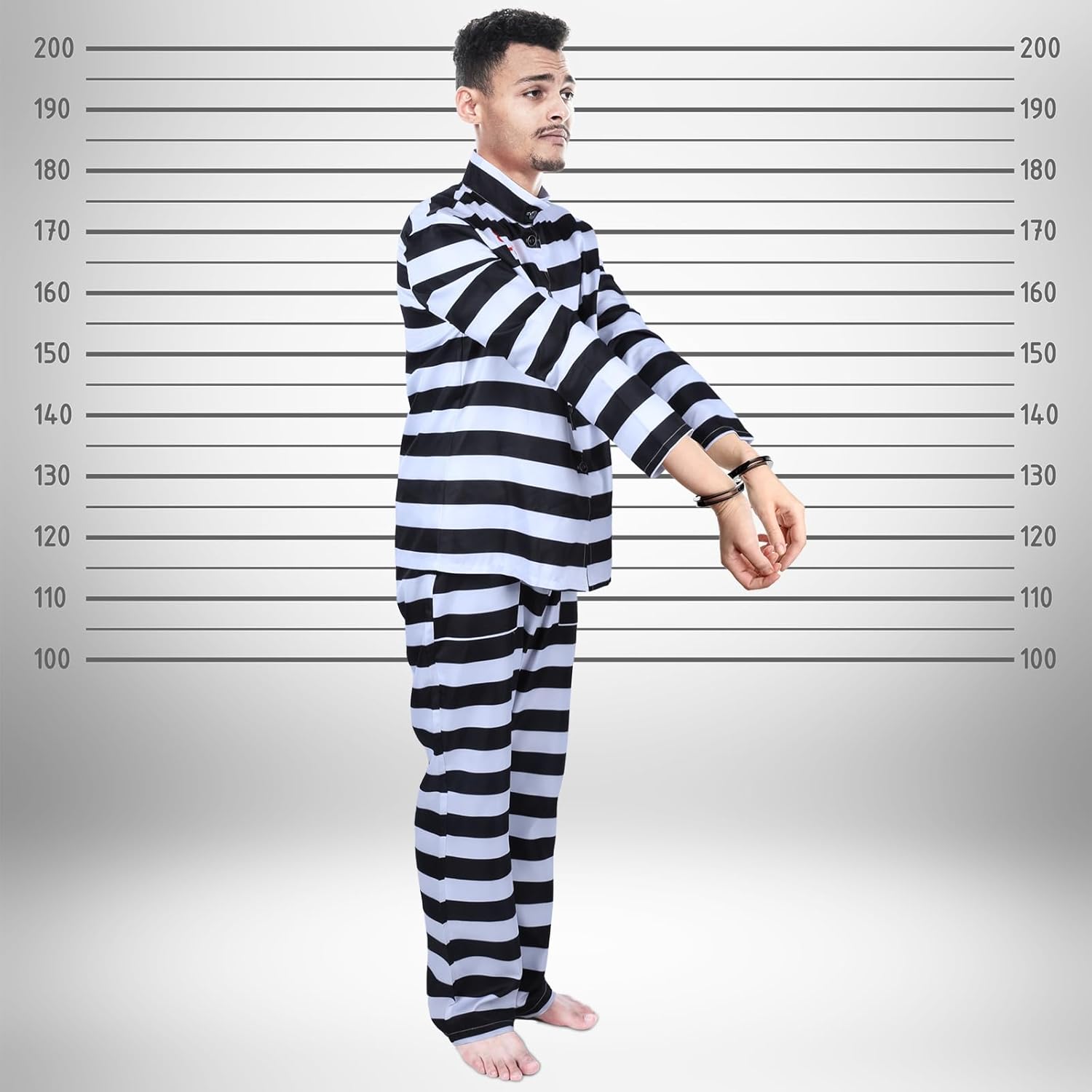 Adult Prisoner Costume Jail Prison Outfit Pant Suit Criminal Convict Black White Striped Costume Halloween - Image 3
