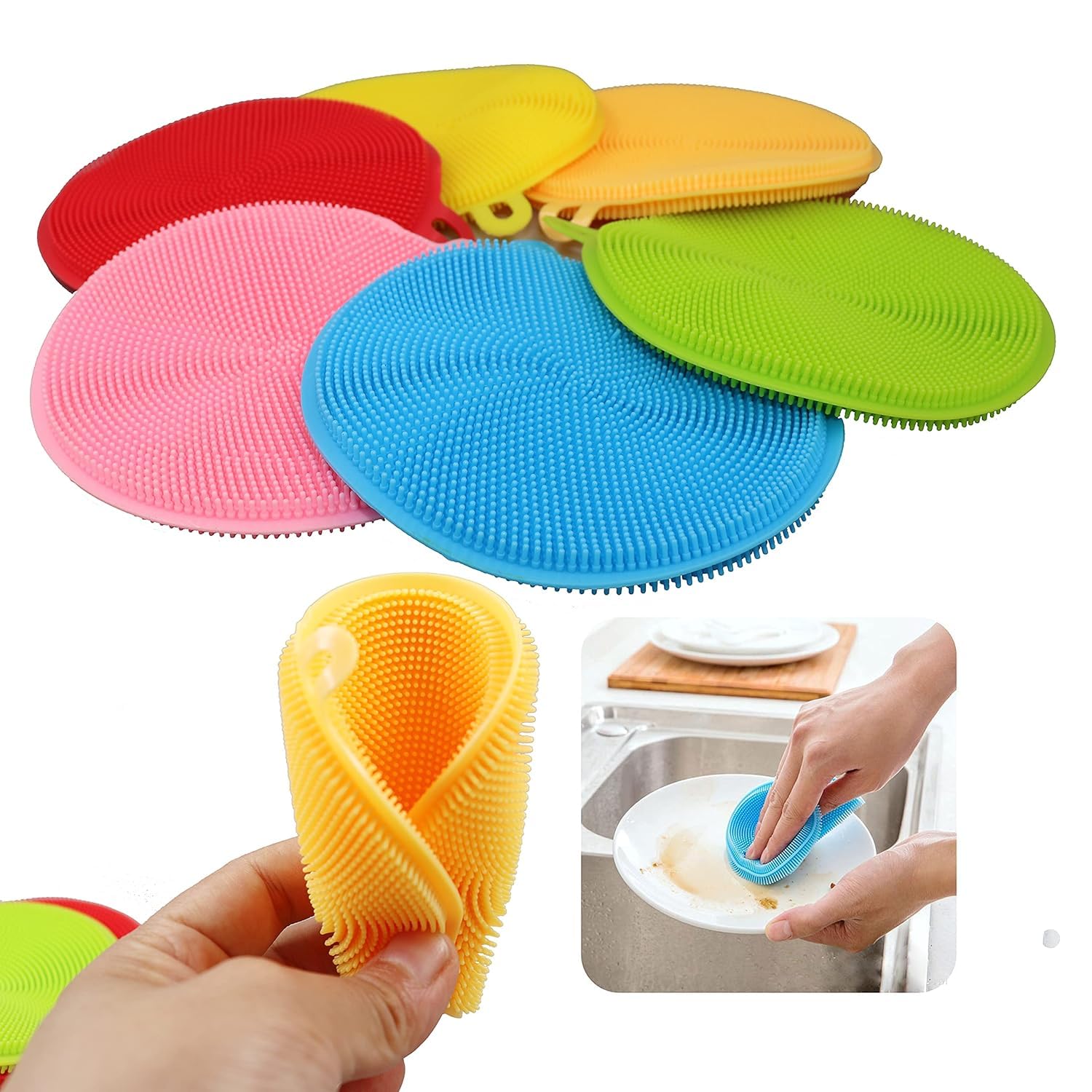 Silicone Sponge Dish Washing Scrubber Non Stick Cleaning Sponge Food-Grade Better Sponge Dishwasher-Safe Dish Brush Kitchen Scrubber (3, Malti Colour)-image-46
