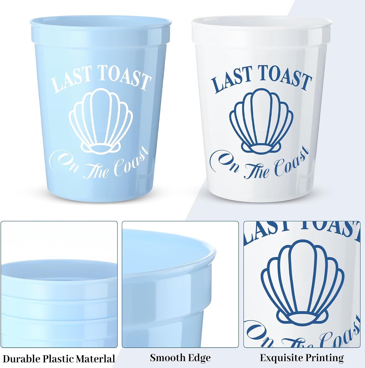 15 Pcs Last Toast on the Coast Bachelorette Party Plastic Cups 16 oz Coastal Stadium Cups Reusable Beach Bachelorette Weekend Bridal Party Favors Decorations for Bachelorette Party