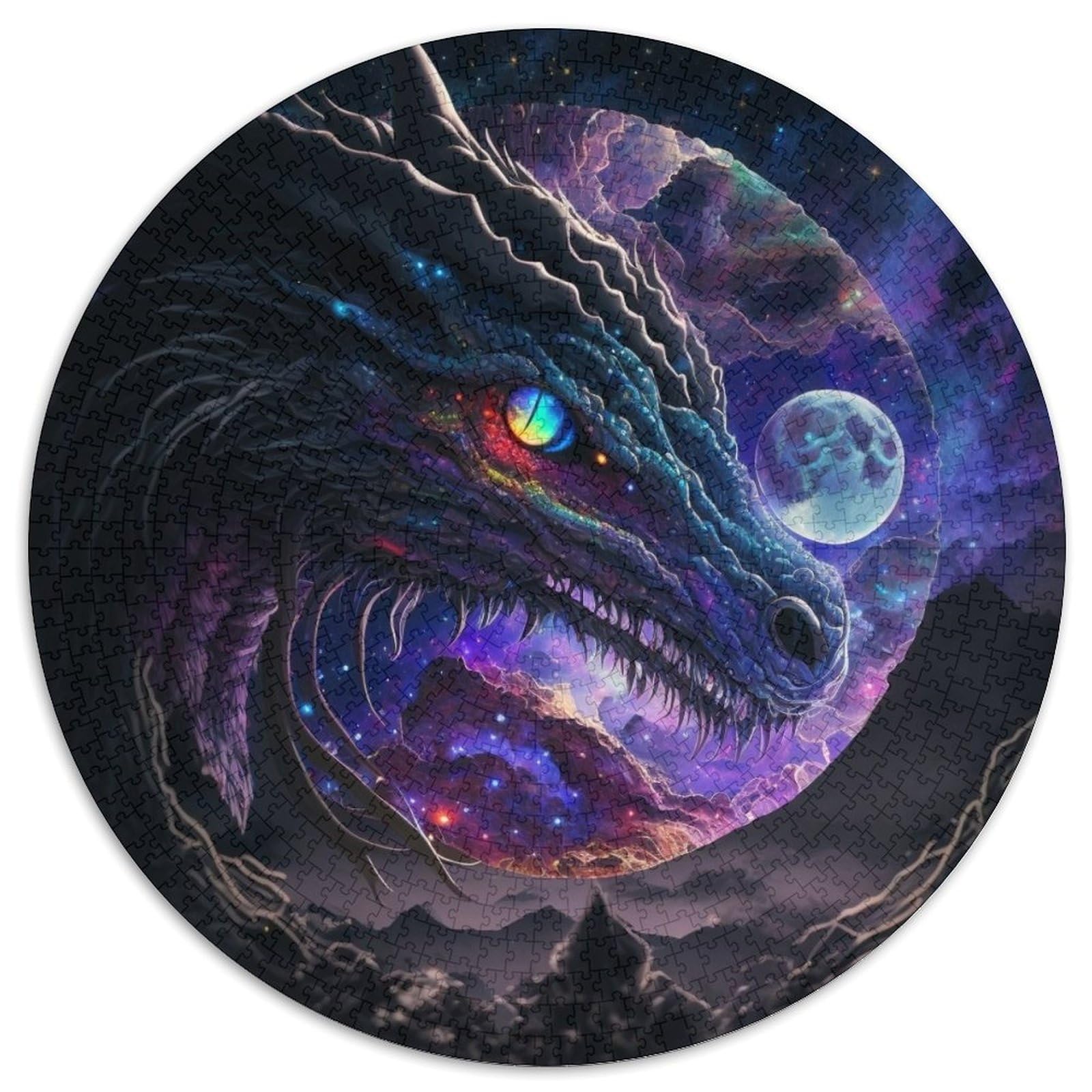 Brave Dragon Cardboard Round Jigsaw 1000 Pieces Puzzles for Adults Perfect for Christmas,Halloween,Easter,New Year 67.5x67.5cm — image 1