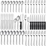Pleafind 72-Pieces Ensembles d'argenterie noir pour 12, Ensemble plat avec couteaux à steak, ensemble de couverts en acier inoxydable, y compris fourches et ensemble de couteaux, lave-vaisselle ensemble d'ustensiles sécuritaires pour le restaurant à la maison