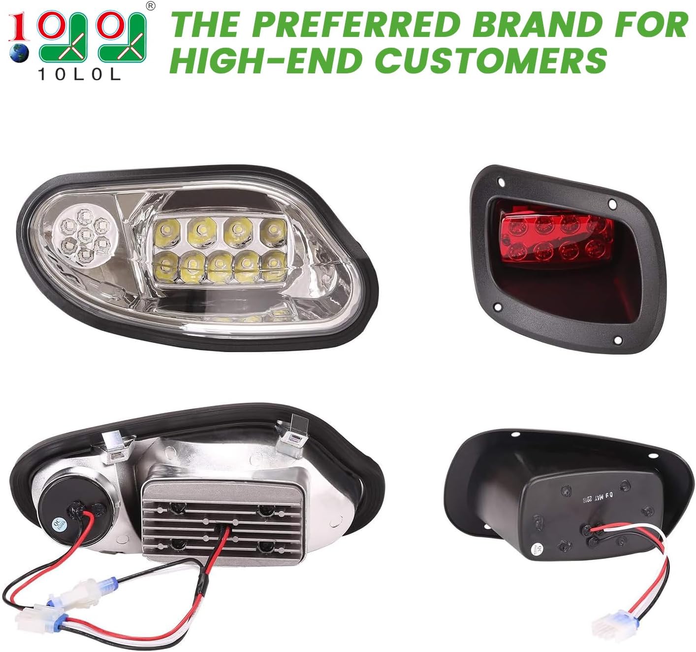 10L0L Golf Cart Deluxe Headlight &Taillight Kit for 2014 Up EZGO Freedom/TXT T48/ EZGO Valor Gas & Electric with Light Upgrade Kit with Turn Signals Switch/Horn/Brake Lights Harness (12V Input)