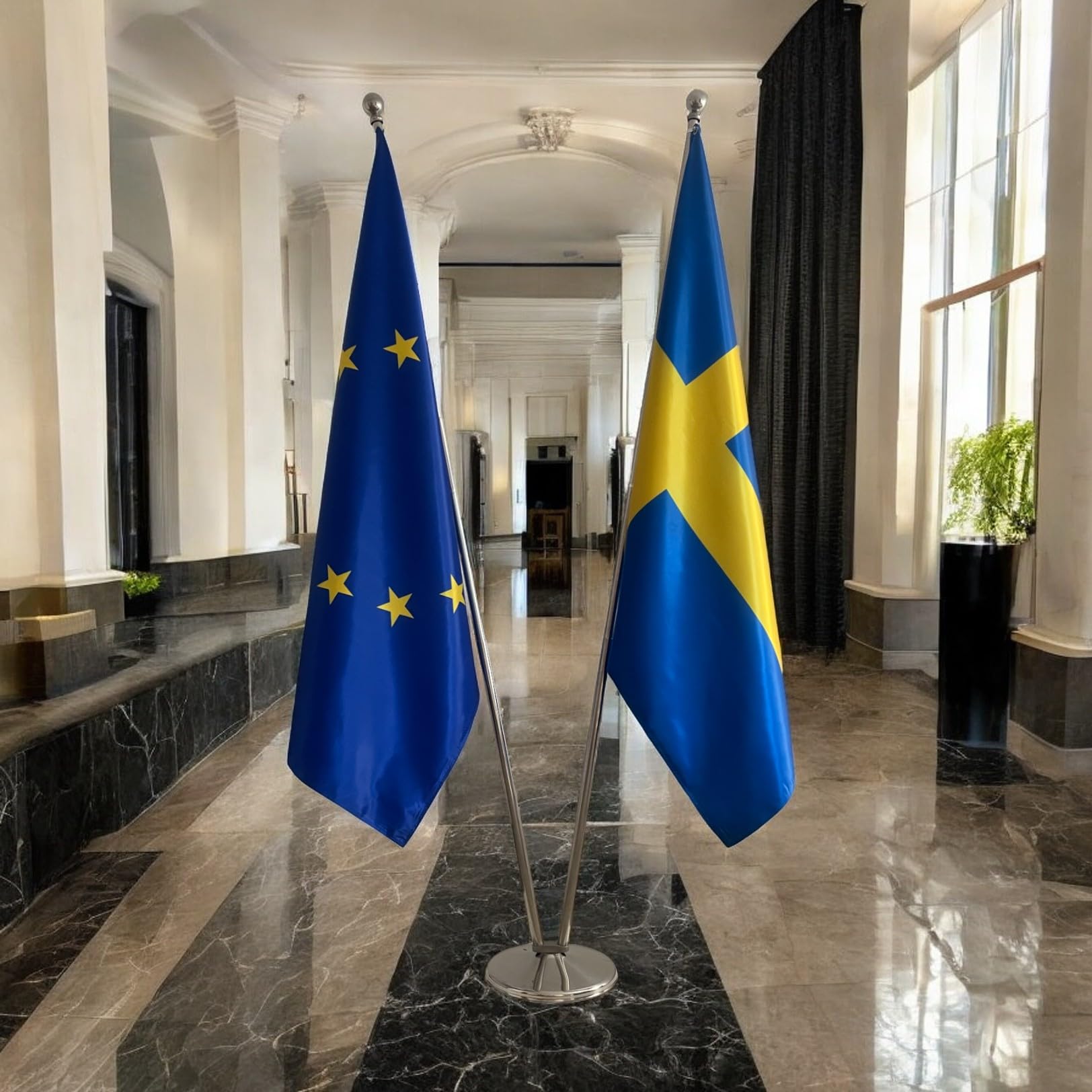 Flagge Europa und Schweden Flaggen mit Stangen und Fußfahnen Bürofahnen Code CN3-EUE-SE