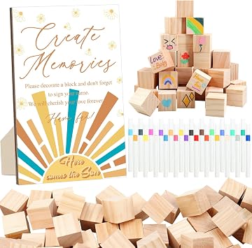 97 Pcs Sun Baby Shower Games Sign Kit, Sun Theme Party Decoration, Including Game Sign DIY Blank Wooden Block Painting Pen to Draw Your Idea for Sun Baby Shower Party Game Gender Reveal Party