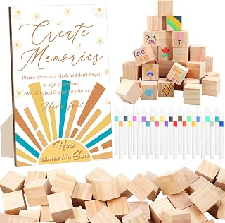 97 Pcs Sun Baby Shower Games Sign Kit, Sun Theme Party Decoration, Including Game Sign DIY Blank Wooden Block Painting Pen to Draw Your Idea for Sun Baby Shower Party Game Gender Reveal Party