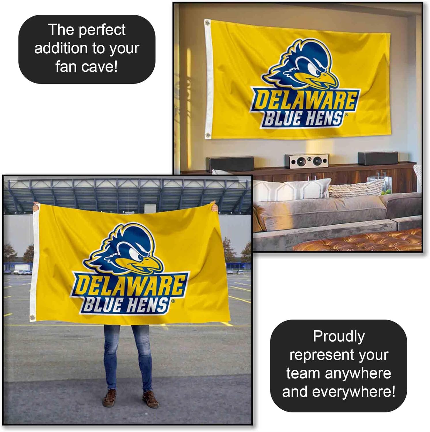 College Flags & Banners Co. Delaware Blue Hens Gold Large Grommet Banner Flag - Image 5