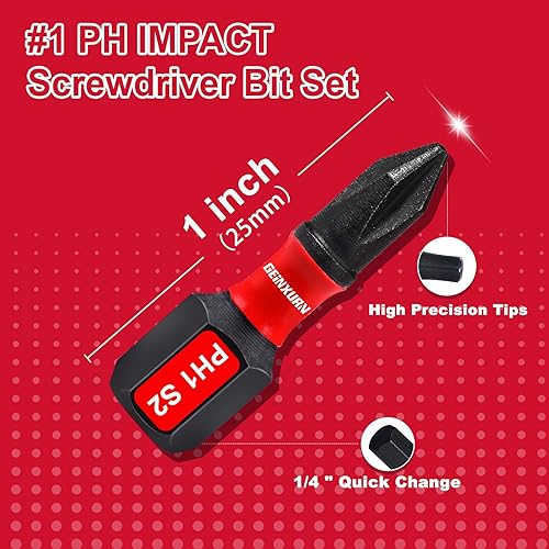 Miniatura 3 de Impact Tough #1 Phillips - Juego de 50 puntas de destornillador PH1 con 1 soporte para puntas de impacto, a granel
