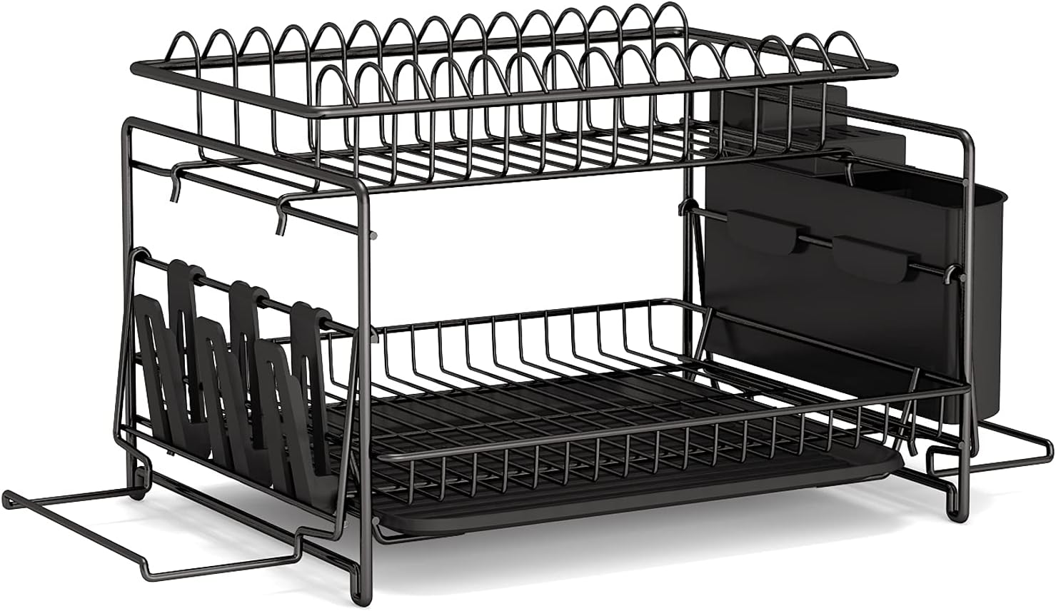 1Easylife Dish Drying Rack, 2 Tier Large Kitchen Dish Rack with Removable Drainboard, Utensil Holder and Cup Holder, Rustproof Nano Coating Dish Drainer for Kitchen Counter, Dish Dryer Shelf