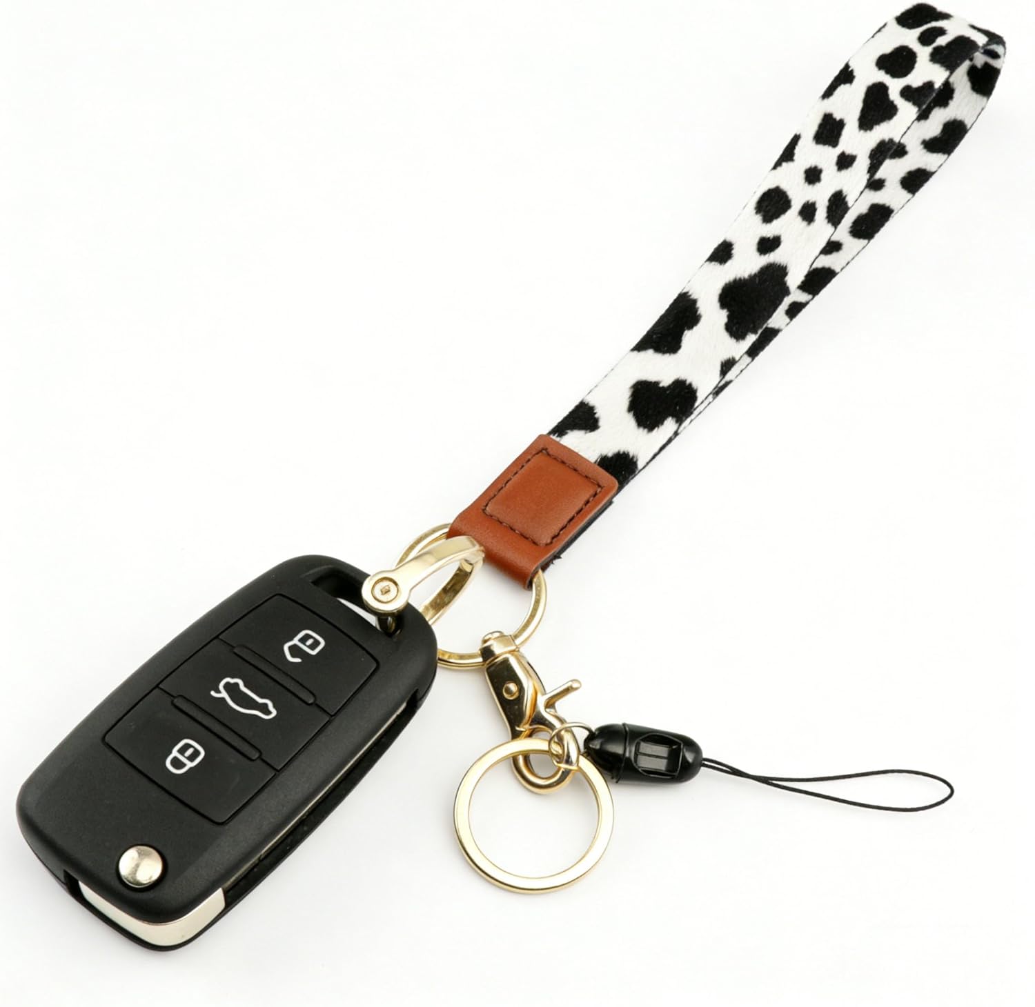 PU Leather Wrist Lanyard Keychain, Printed Twill Strap with Metal Clasp, Portable Phone Hanging Cord-Short