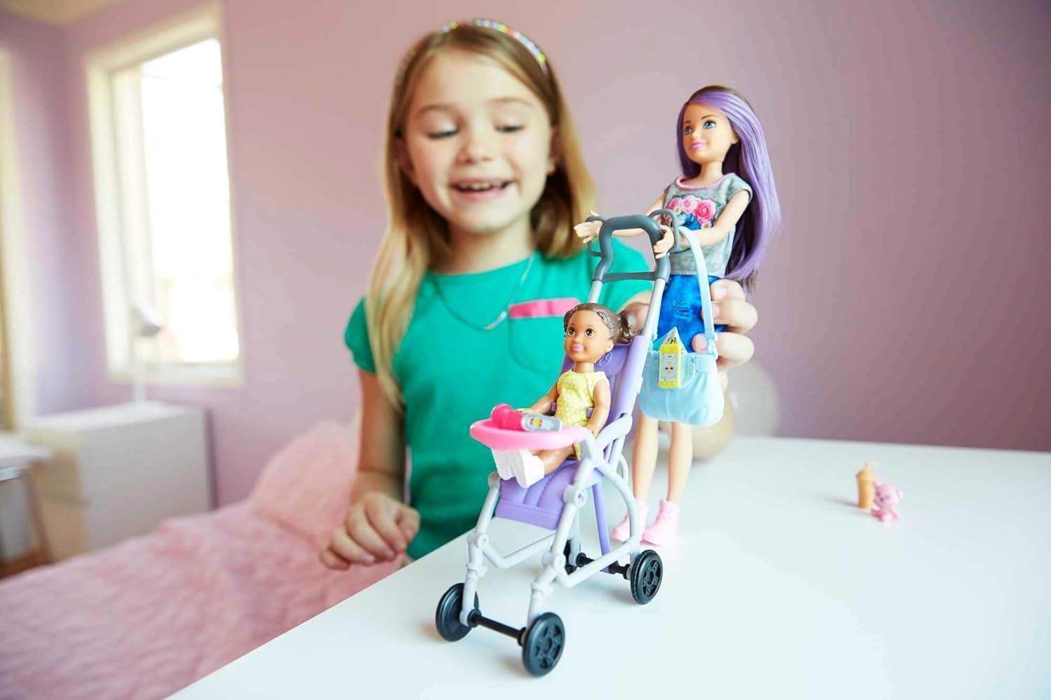 Barbie Skipper Babysitters Inc 2 Dolls & Accessories Set with Brunette Skipper Doll, Small Doll & Bouncy Stroller (Amazon Exclusive)