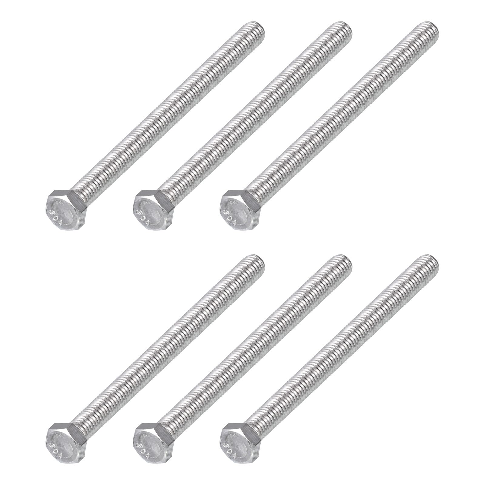 METALLIXITY Hex Head Bolts (3/8-16 x 5-1/2") 6Pcs, 304 Stainless Steel 18-8, Fully Threaded, External Hex Drive, Plain Finish