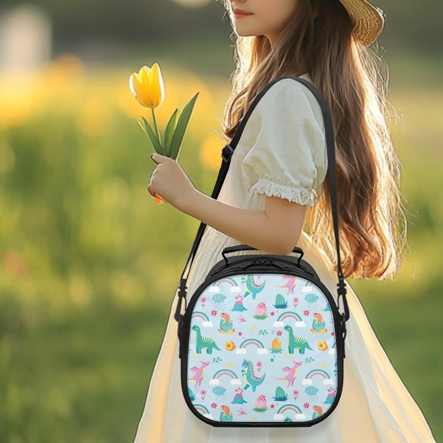 Thermal Lunch Box Kids with Rainbow Cartoon Dinosaur Print Leakproof Lunch Box for Girls 12-14 Aesthetic Cheap Meal Containers Lunch Bag for School Travel Picnic Hiking Beach image 3