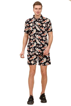 Mens Printed Casual Shirts and Shorts Set Button Down Co-ord Set