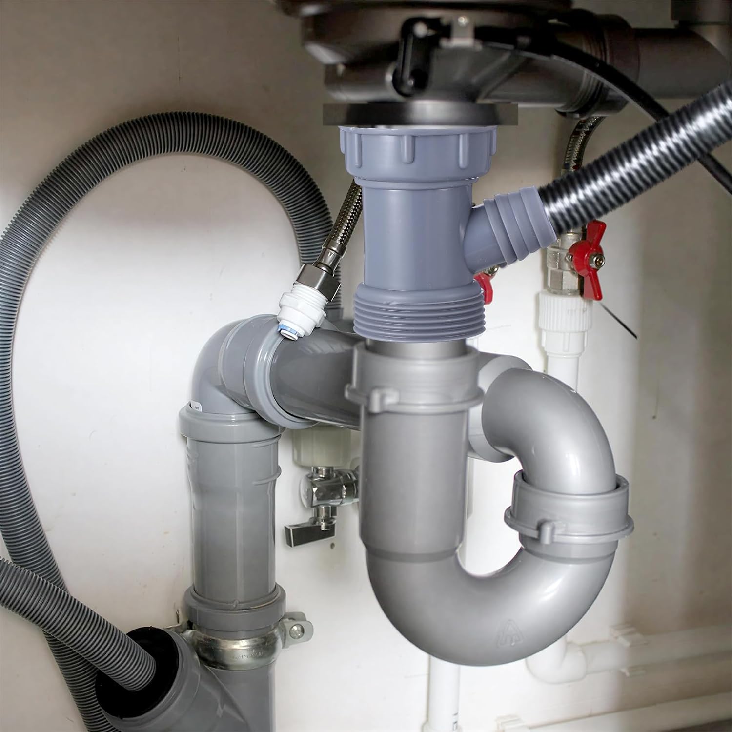 1 Set Y-Shaped Kitchen Sink Drain Pipe Adapter, Dishwasher Drain Hose Adapter Wye Fits 1-1/2" & 1-1/4" Drains Pipes, Universal Branched Strainer Connection for Tubular Drains Applications Installation