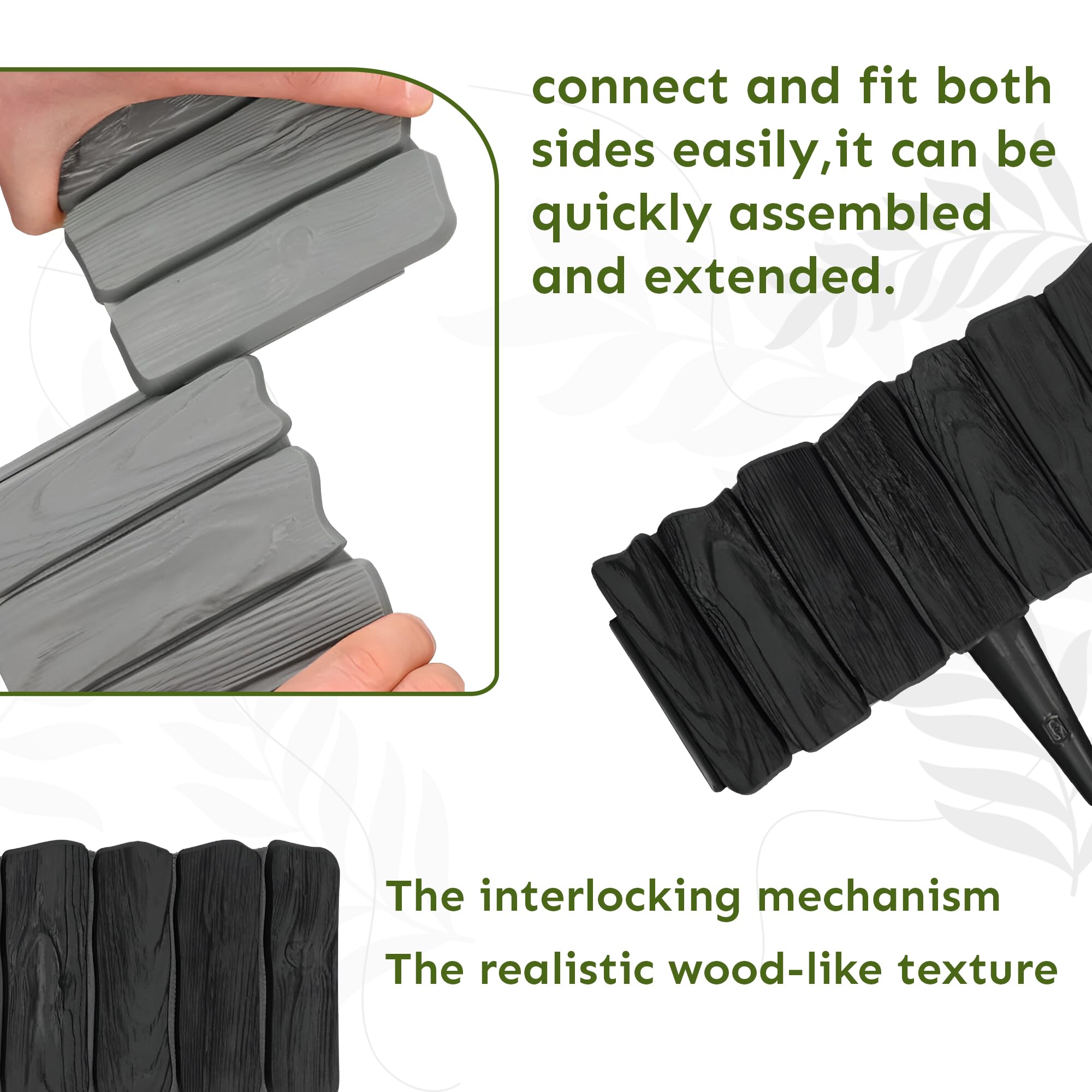 GARDENIX Black Lawn Edging - 2.3m/7.4ft Flexible Garden Edging for Flower Beds, Lawn, Patio & Pavement - Easy Install border, No Digging, Weather-Resistant Plastic, Wood Effect Garden Fence — view 4