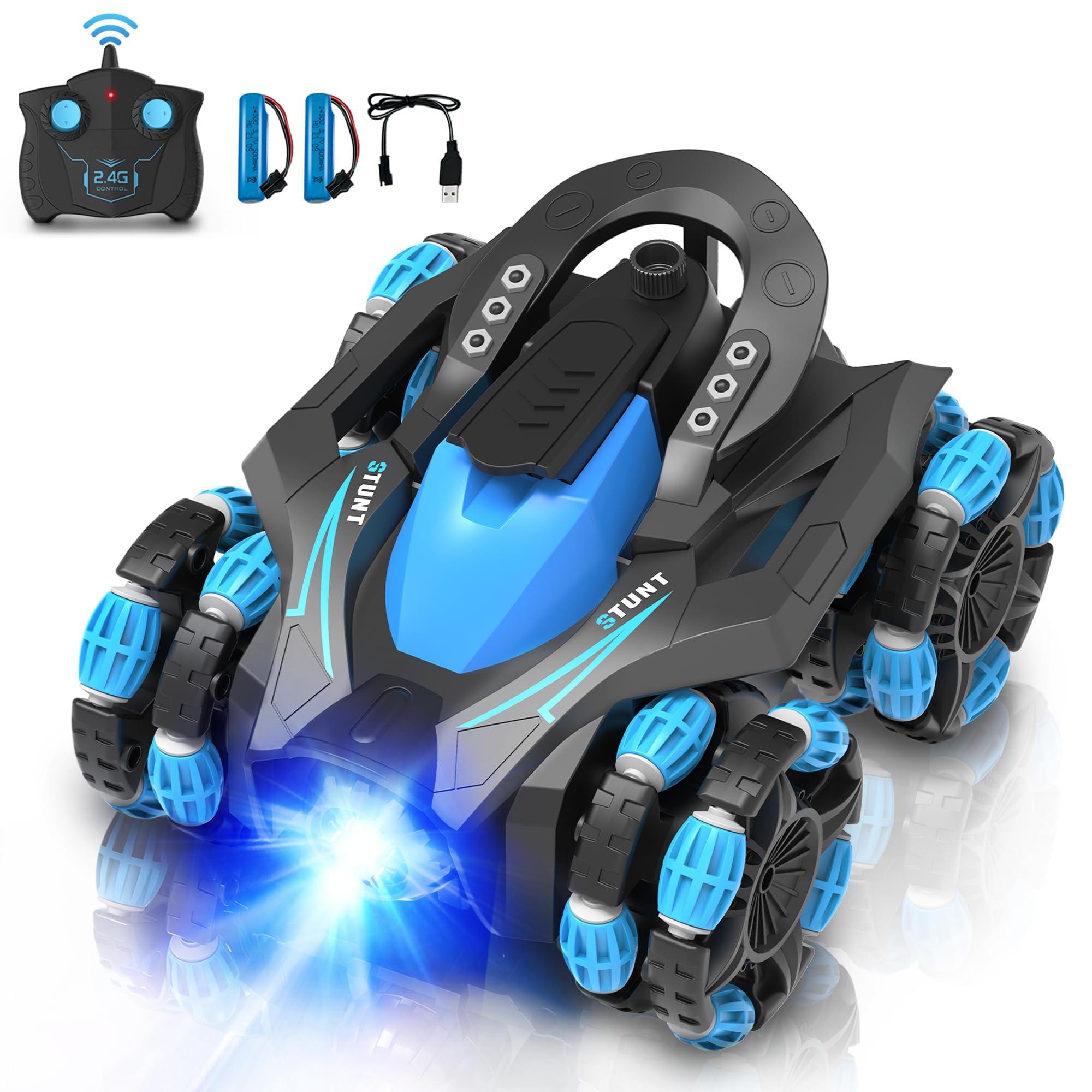 Eulogia RC Stunt Car for Boys 5-12, High Speed 360° Rotating, Drift 4WD Remote Control Car with Headlights, 2.4GHz Electri...