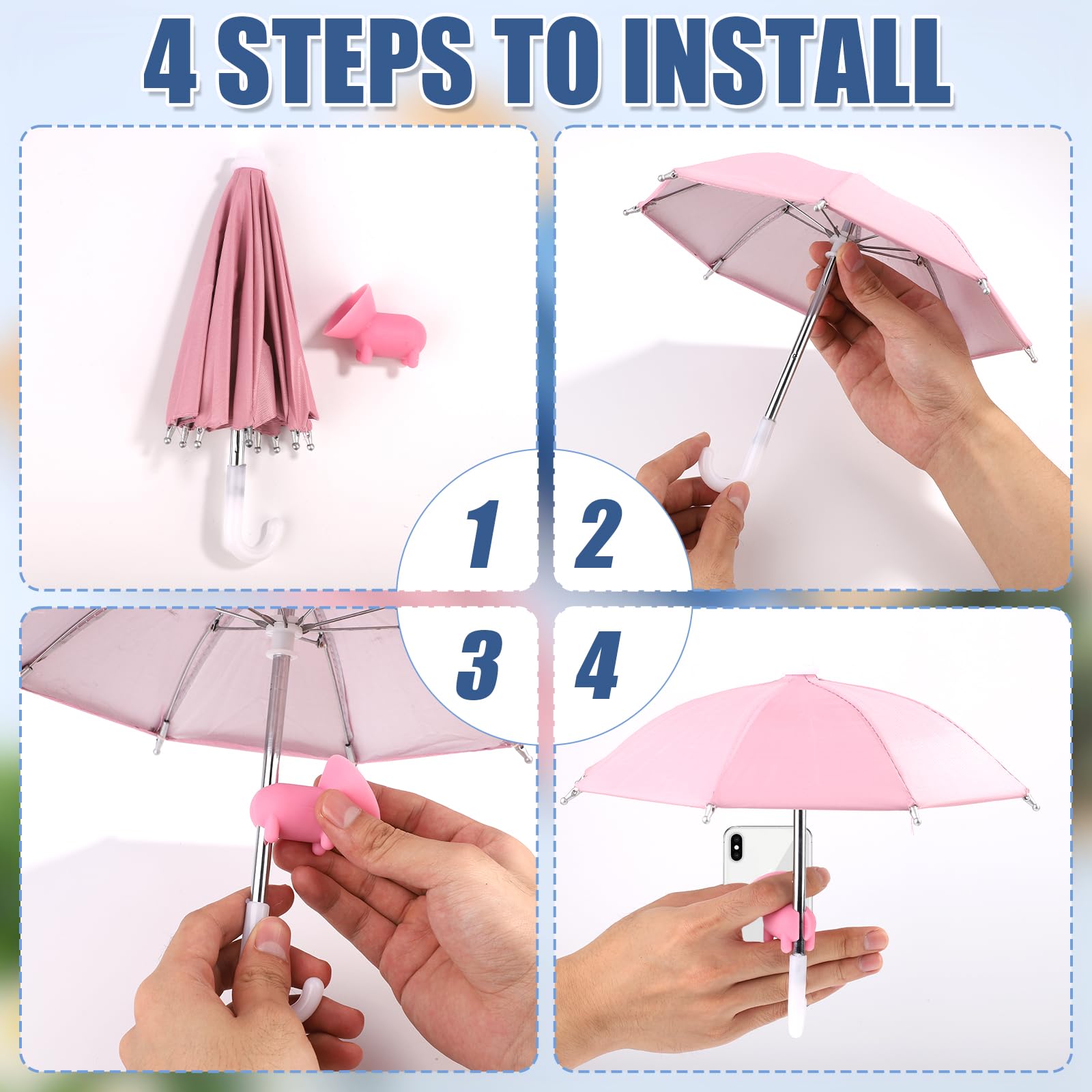 Lot De 3 Mini Parasols Pour Téléphone – 26x22 Cm, Ventouse En Forme De Cochon, Bleu/rose/camouflage – Anti-éblouissement, Pour Extérieur