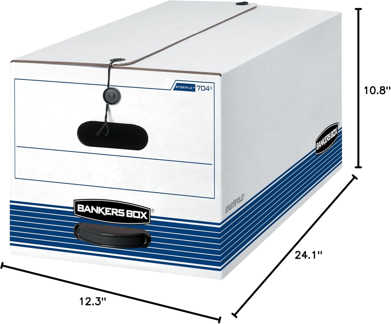 Bankers Box STOR/File Medium Duty Storage Boxes, FastFold, String and Button, Letter, 4 Pack (0070403), White, Blue, 10.8" x 12.3" x 24.1"
