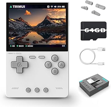 Trimui Brick Handheld Game Console 3.2-Inches 1024x768 IPS Screen Built-in 64G TF Card Video Gaming Consoles 3000mAh Lithium Battery Supports Multiple Simulators Casual Game Console-White