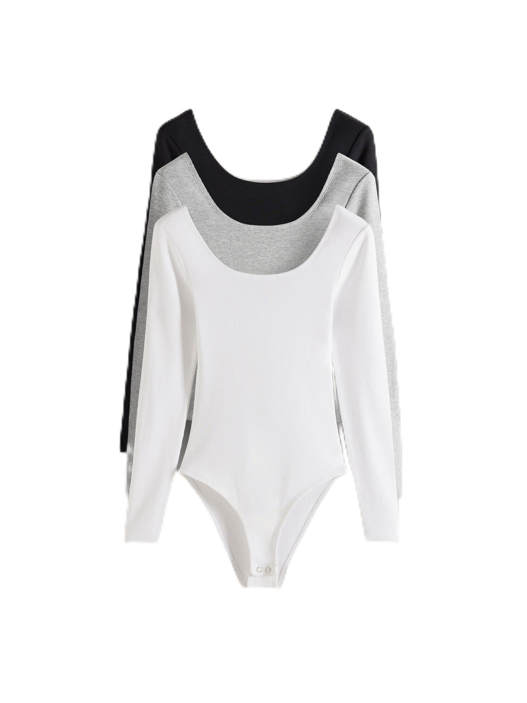 THE SET Donne Confezione da 3 body a coste con scollo rotondo | Standard, Realizzati in morbido tessuto a coste, Pull-On