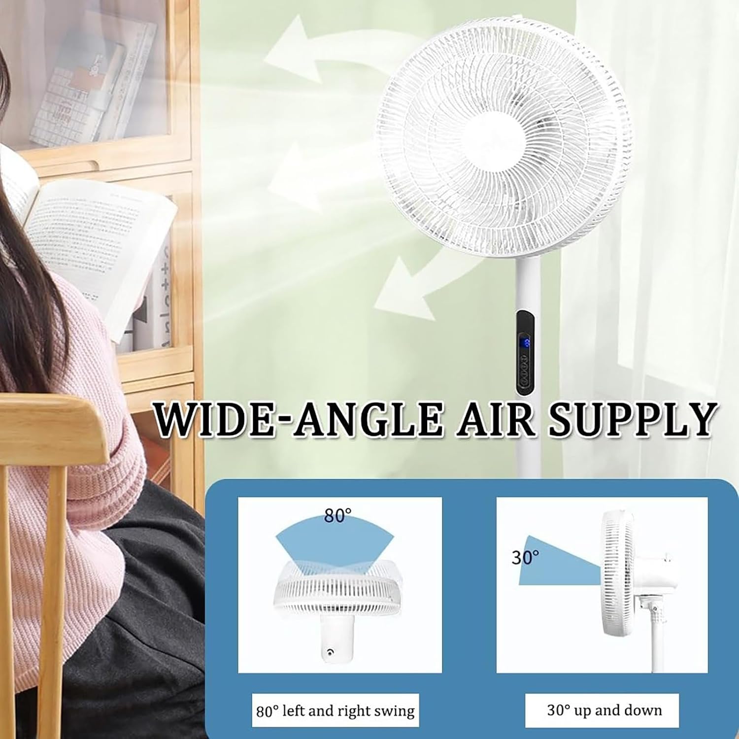 Portable Solar Fans,Solar Oscillating Floor Fan,3 Speeds Floor Fan With Remote Control and Solar Panel,For Yard Patio Camping Oscillation Cooling Fans Adjustable Tilt(White)