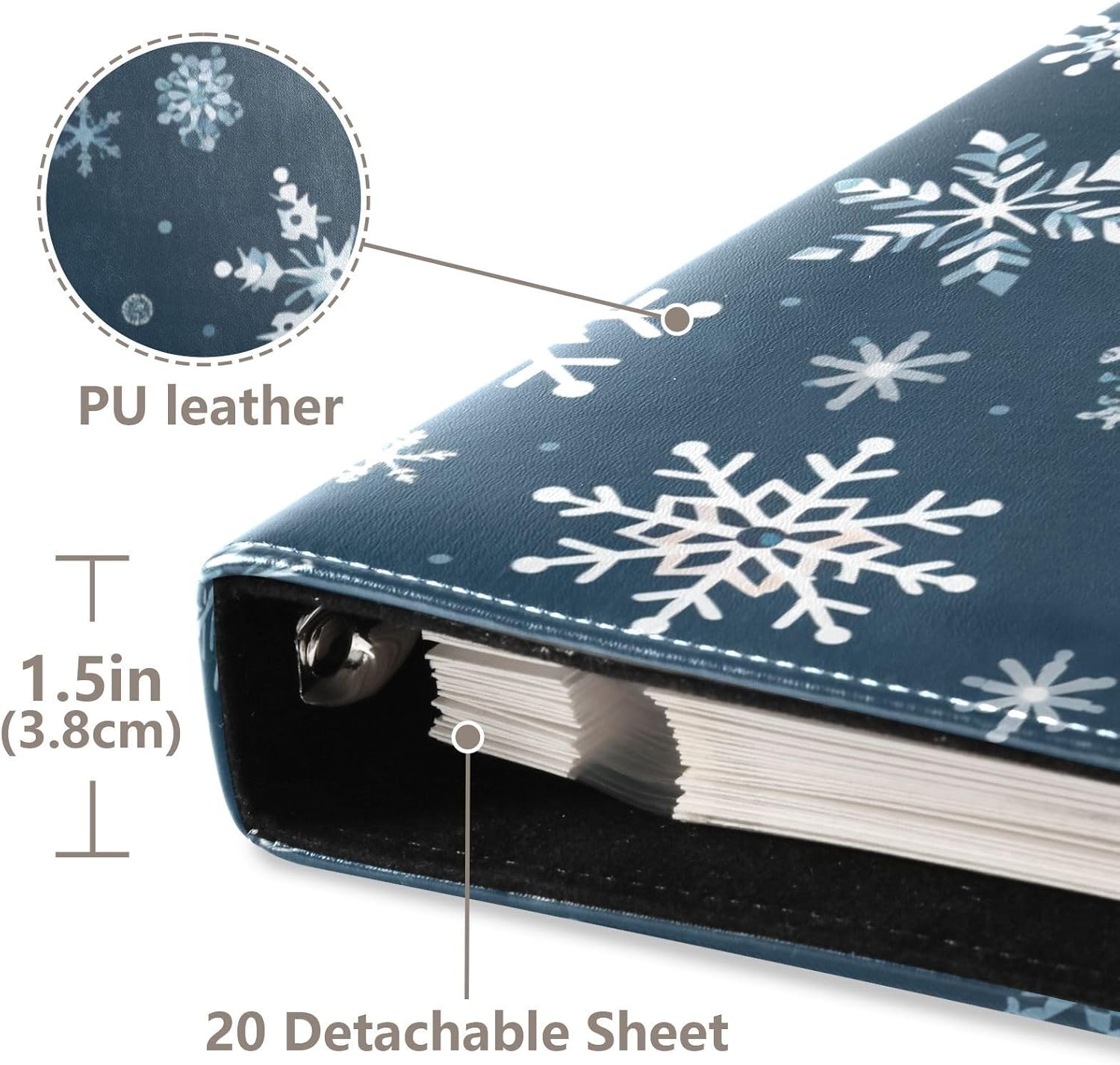JIPONI Cute Snowflakes Large Photo Album, DIY Leather Cover Scrapbook Albums for 4x6 5x7 6x8 Pictures, Self Adhesive Memory Book for Wedding, Baby, Family