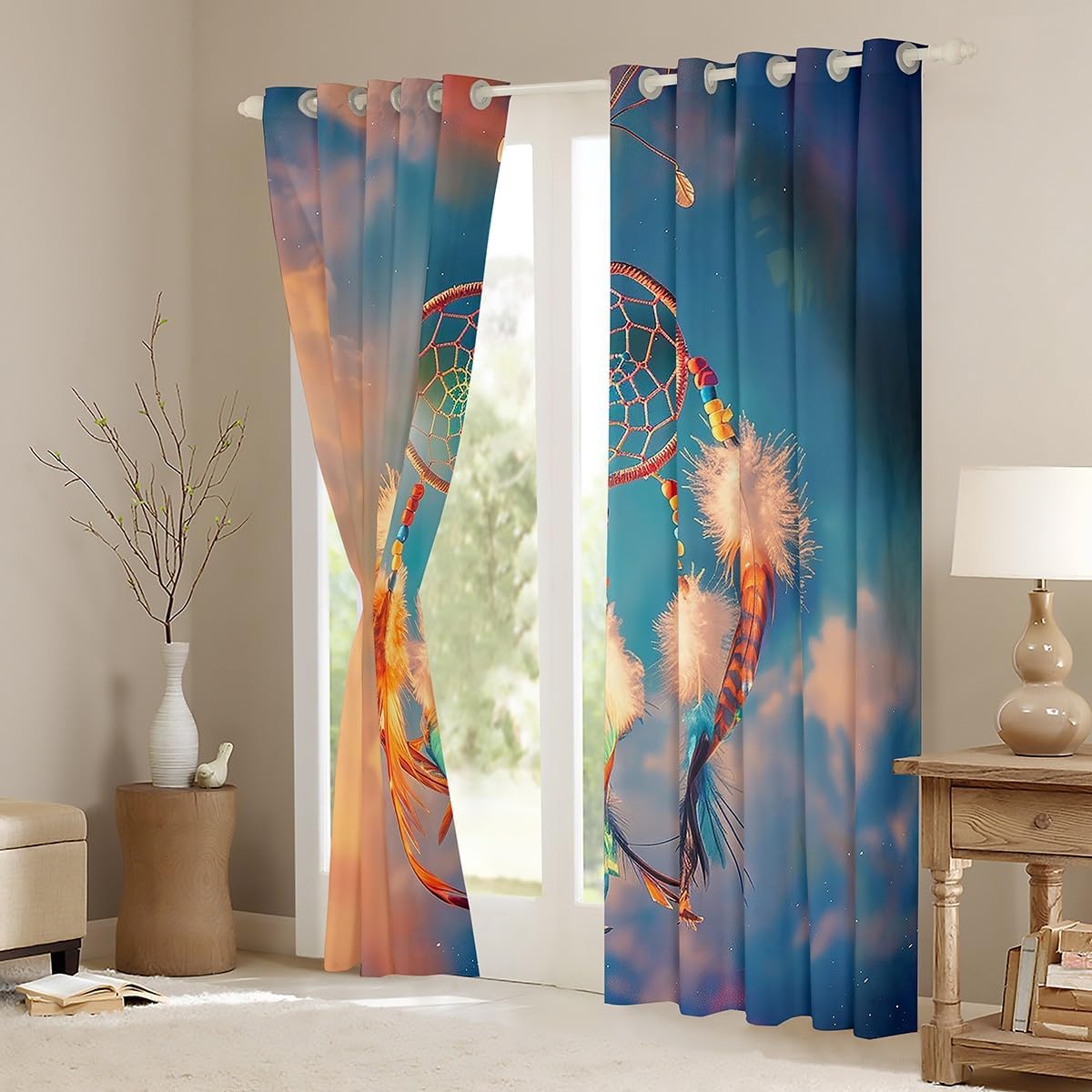 Feelyou Boho Dream Catcher Darkening Drapes for Bedroom Dreamcatcher Blackout Curtains Boys Girls Bohemian Style Window Curtains Chic Luxury Window Treatments (2 Panels, 42 x 90 Inch) image 3